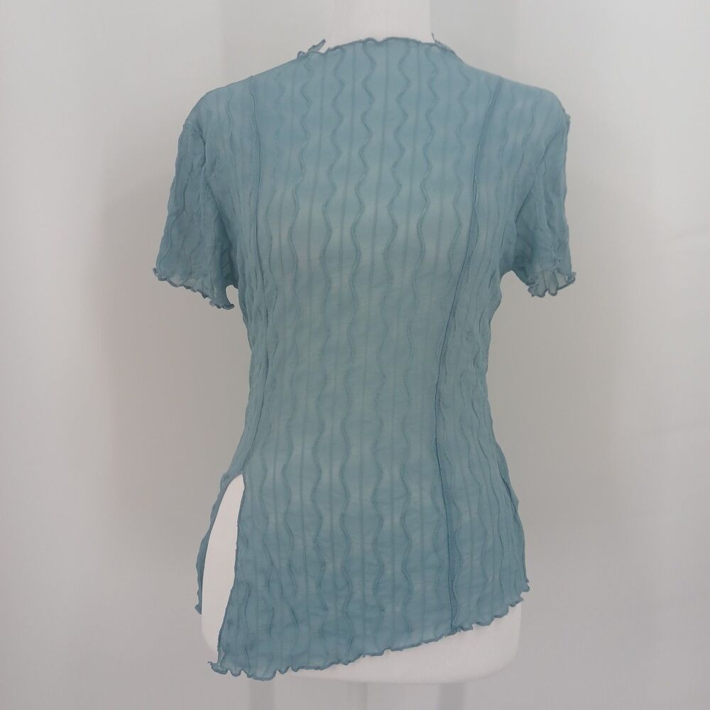 womans rebellious dreamer size medium blue sheer asymmetrical fairy top blouse